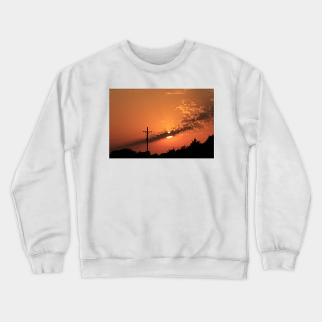 Kansas Orange Sunset with Power lines out in the Country. Crewneck Sweatshirt by ROBERTDBROZEK